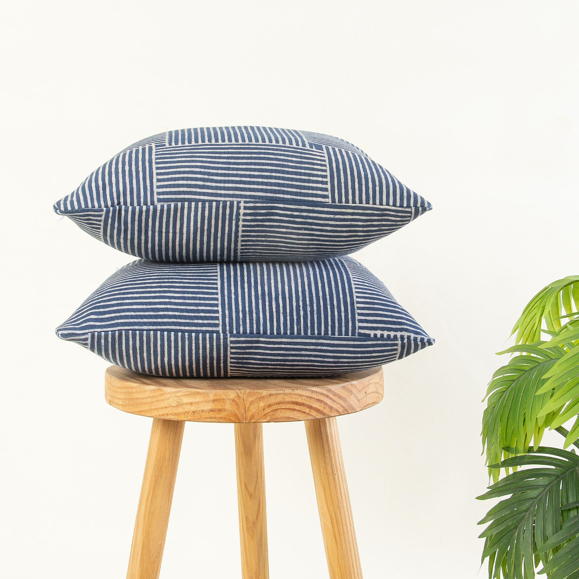 Hand Block Indigo Print Cotton Canvas Cushion Cover